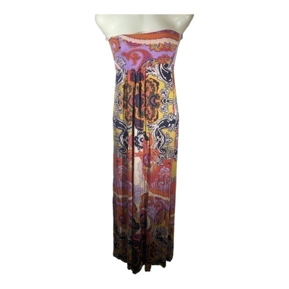 Kismet Womens Strapless Dress Maxi Paisley Jersey Knit Vacation Size Small
